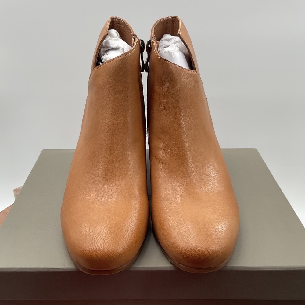 Antelope Perrin Taupe Leather Ankle Boots Hexagonal Block Heel Size 38